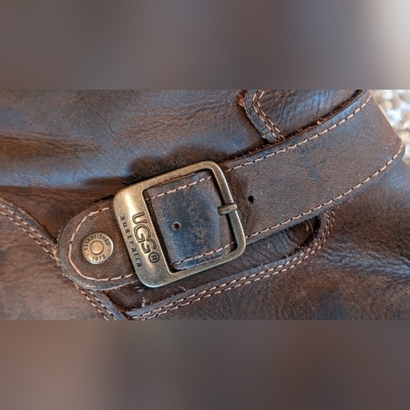 Ugg Kensington Brown Leather Sheepskin Buckle Boot Women's Size 7 - Picture 5 of 9